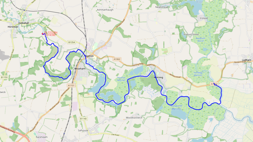 Route Coltishall to Ludham Bridge